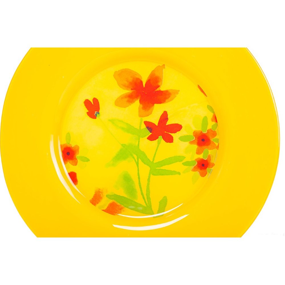 Crate & Barrel Dibbern 13.5'' Floral Yellow Red Green Flowers Serving Platter